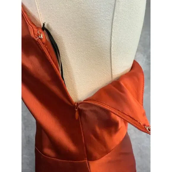 ABS  Formal Halter Keyhole Gown Satin-Style Rust Prom Gala Dress - Picture 9 of 11